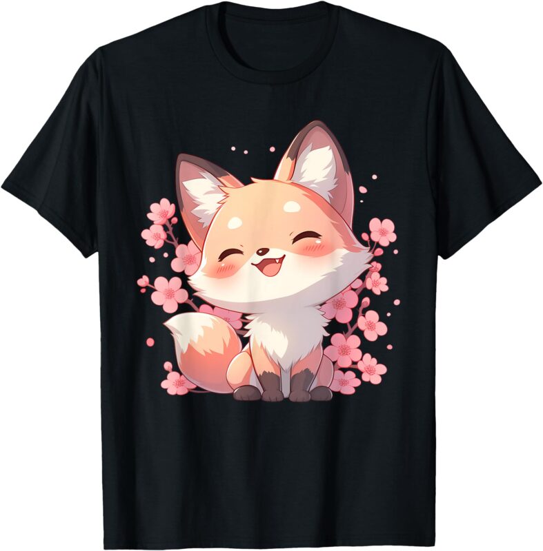 Kawaii Sakura Kitsune _ Cute Fox Cherry Blossom T-Shirt