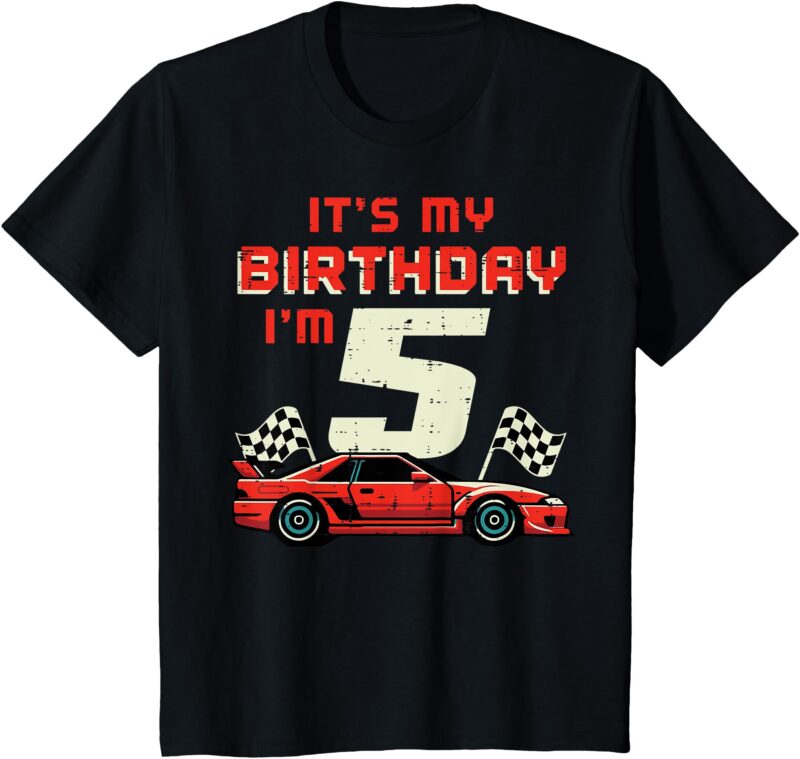 Kids Its My Birthday Im 5 Race Car 5th Bday Five Year Old Boys T-Shirt