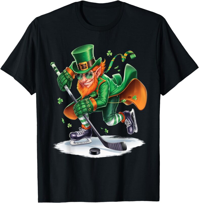 Leprechaun Playing Hockey St Patricks Day Sport Mens Boys T-Shirt