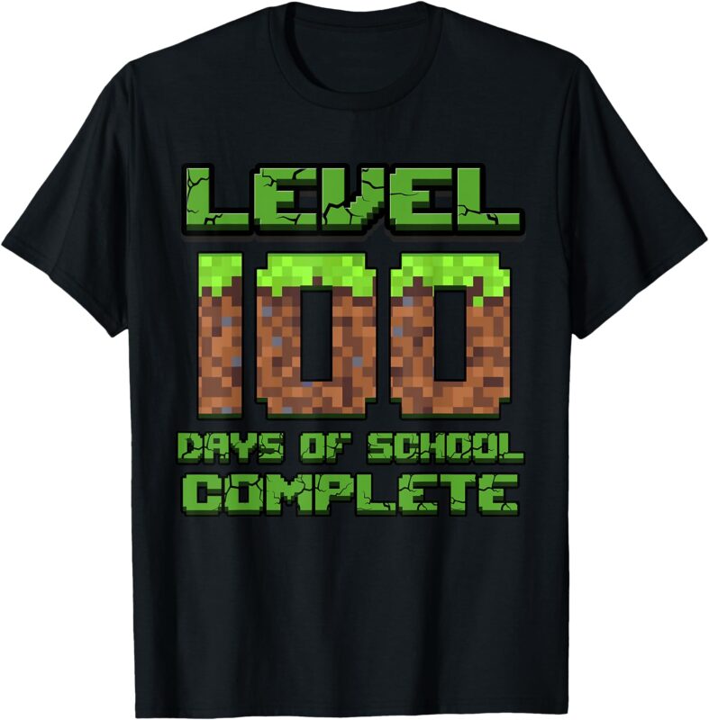 Level 100 Days Of School Complete Pixel Video Games Boys T-Shirt