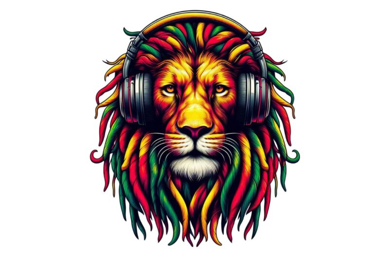 Hippi Lion Retro Watercolour Illustration T-shirt design – download instantly