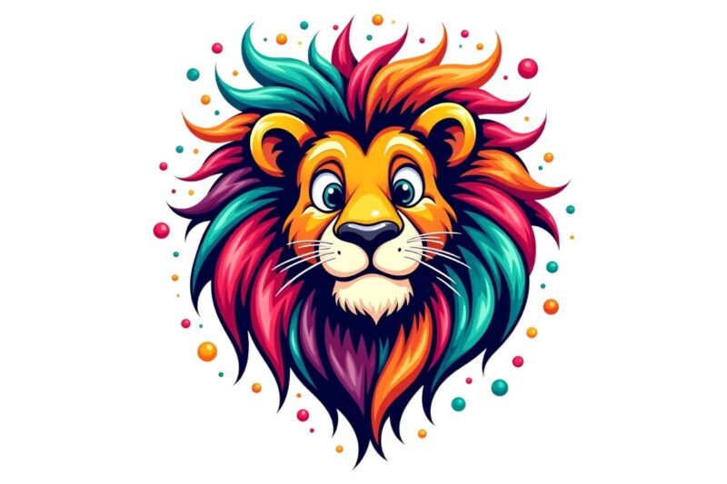 Hippi Lion Retro Watercolour Illustration T-shirt design – download instantly