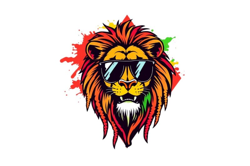 Colourful Vintage Punk Lion t-shirt design download instantly Retro Vintage T-shirt