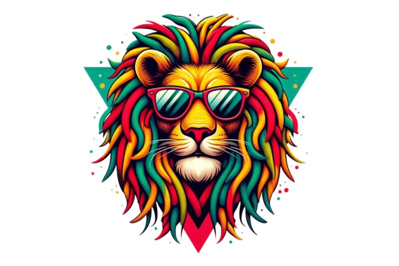 Colourful Vintage Lion Punk t-shirt design download instantly
