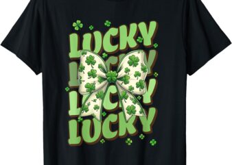 Lucky St Patricks Day Women Girls Coquette Bow Shamrock T-Shirt