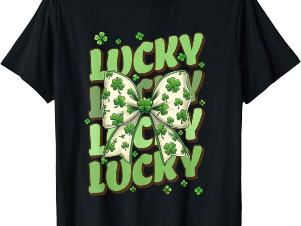 Lucky st patricks day women girls coquette bow shamrock t-shirt