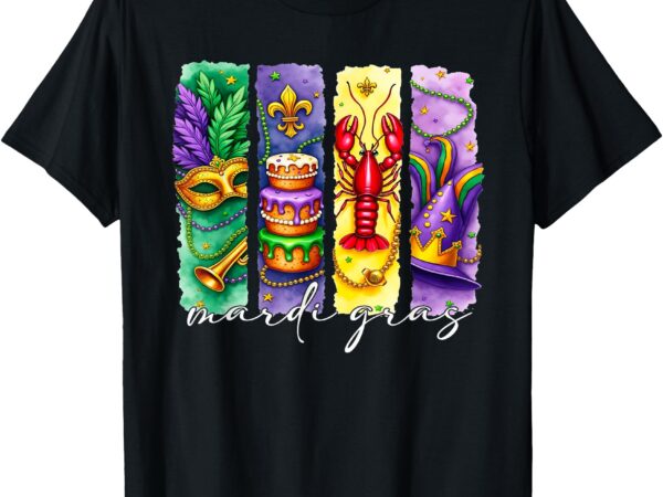 Mardi gras fleur de lis mask king cake crawfish louisiana t-shirt