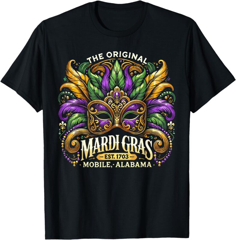 Mardi Gras Mask, The Original Mobile Alabama Mardi Gras T-Shirt