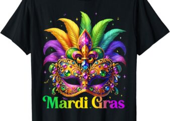 Mardi Gras Shirts For Women Girls Kids Mask Feather Party T-Shirt