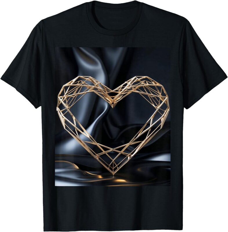 Minimalist Geometric Heart Design with Gold Lines T-Shirt