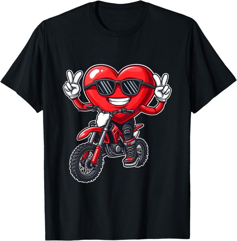 Motocross Heart Dirt Bike Valentines Day Motorcycle Men Boys T-Shirt