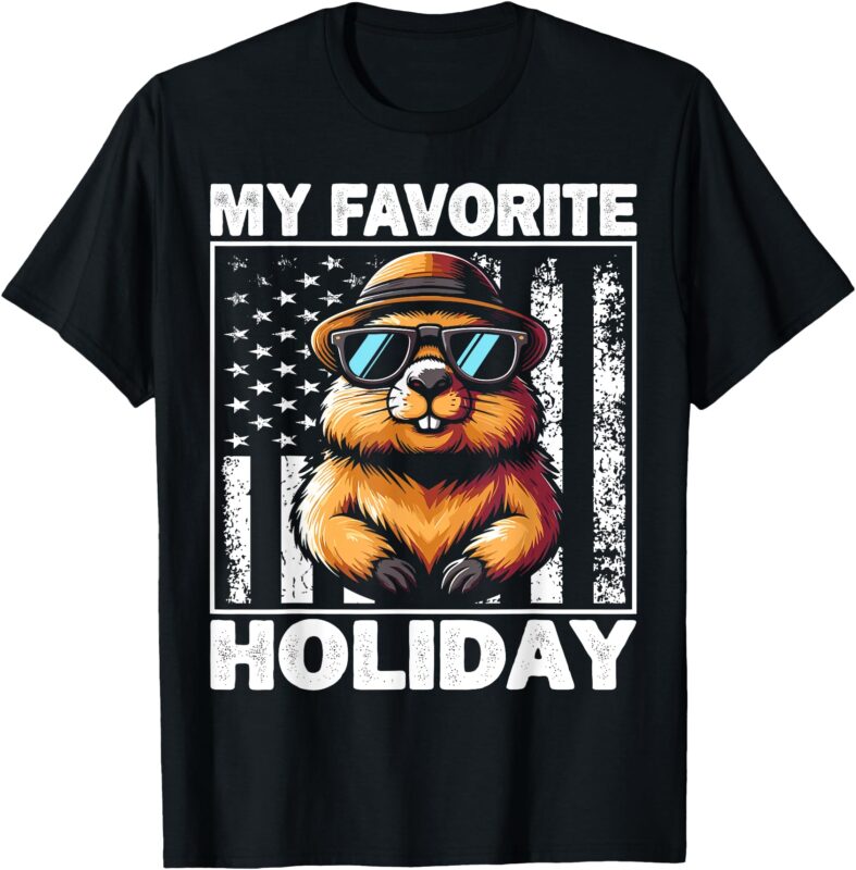 My Favorite Holiday Ground Hog USA Flag Groundhog Day T-Shirt