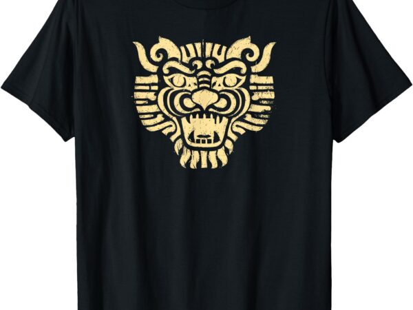 Mystical primitive fierce aztec warrior mask rustic & aged t-shirt