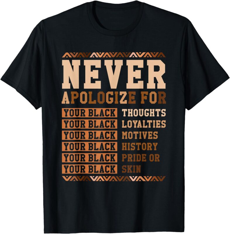 Never Apologize Black History Month Melanin African American T-Shirt