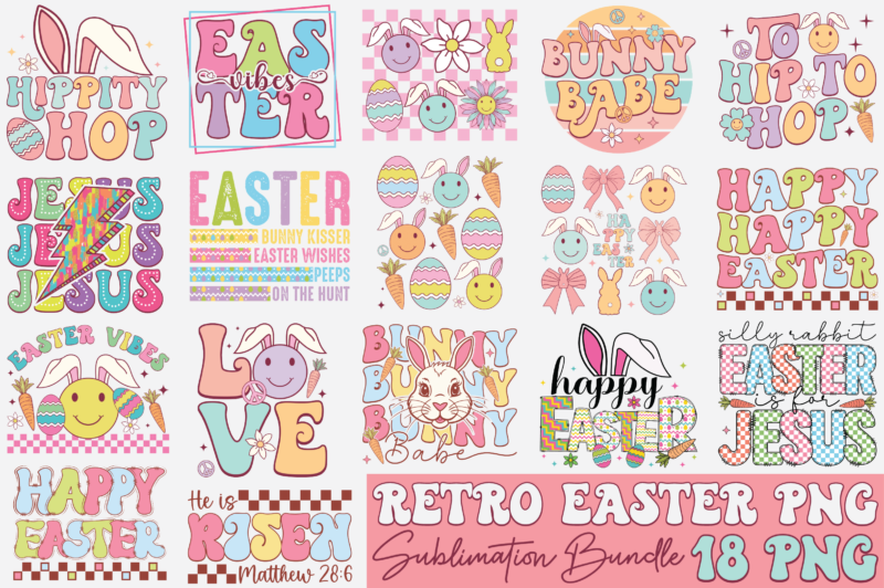 Retro Easter PNG Sublimation Bundle