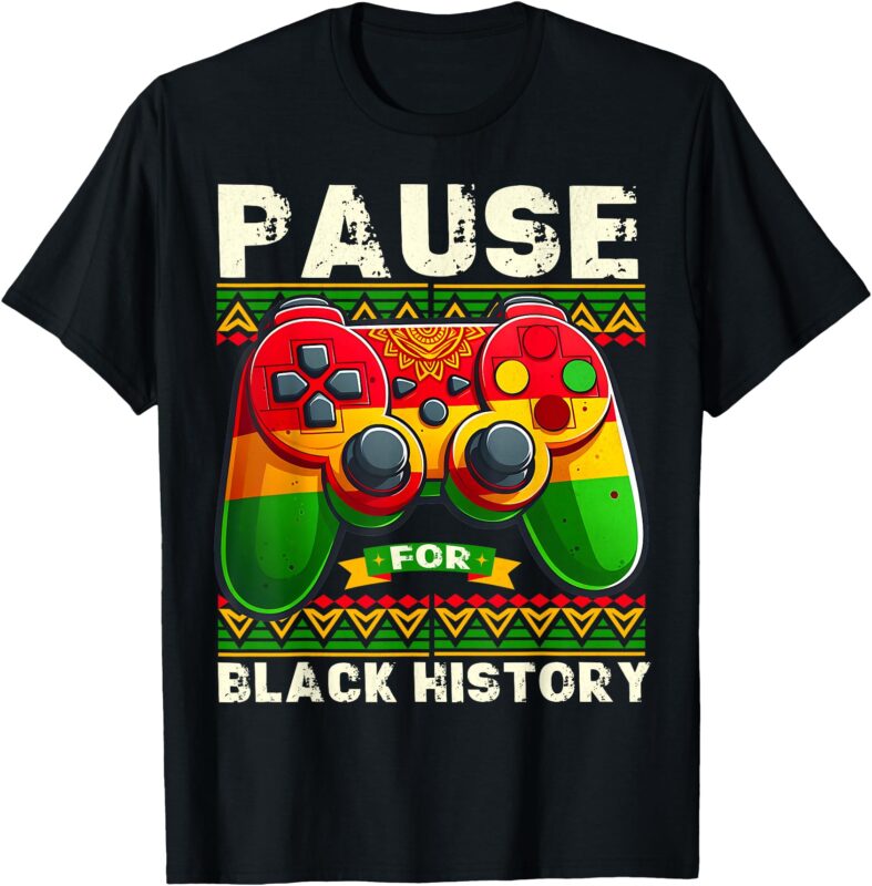Pause For Black History Month Boys Kids Gamer Video Gaming T-Shirt