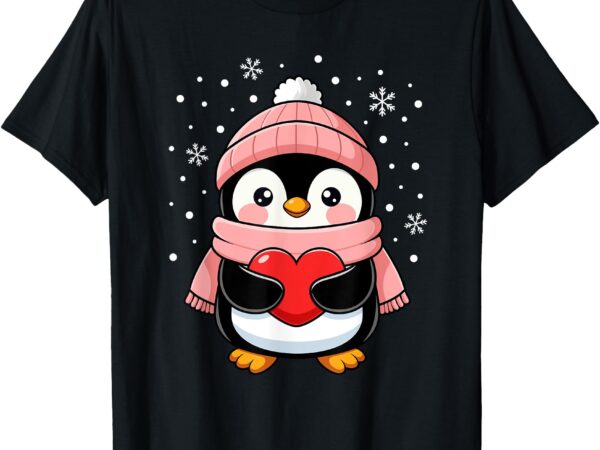 Penguin valentines day red heart winter toddler girl women t-shirt