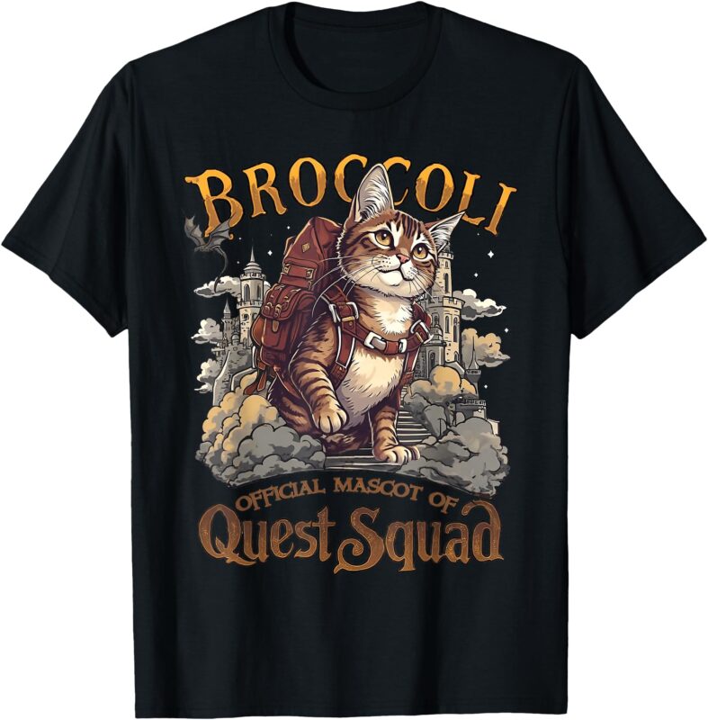 Quest Fantasy Squad Broccoli Funny Cat Fantasy Book Bookish T-Shirt