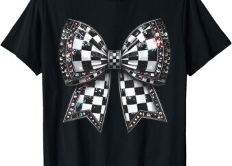 Retro Checkered Flag Coquette Bow Racing Lover Race Car T-Shirt