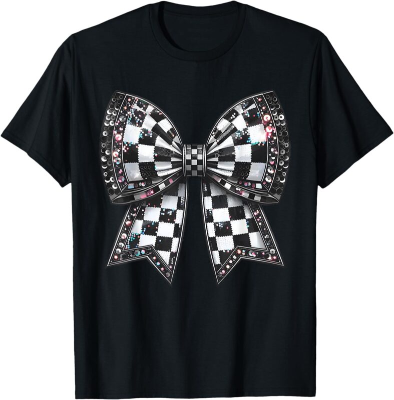 Retro Checkered Flag Coquette Bow Racing Lover Race Car T-Shirt