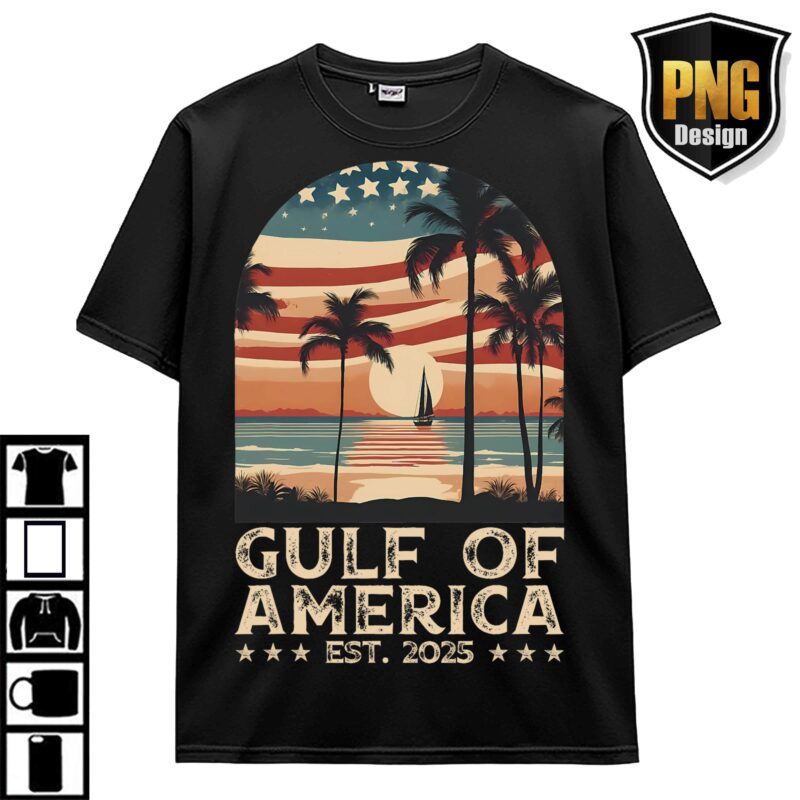 Gulf Of Mexico US America Est 1550 Retro Vintage Beach T-Shirt Design Bundle PNG 4