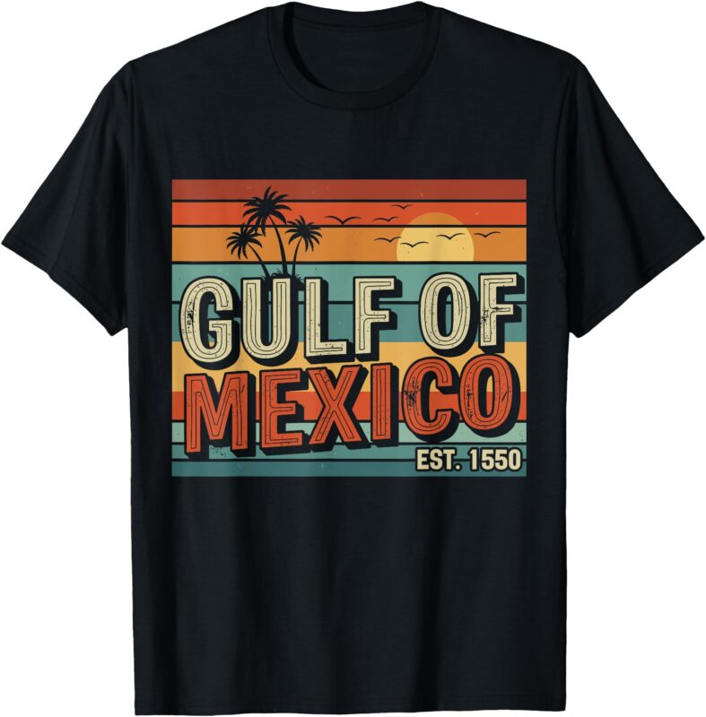 Retro Gulf of Mexico Est 1550 Beach Vibes Sunset Apparel T-Shirt