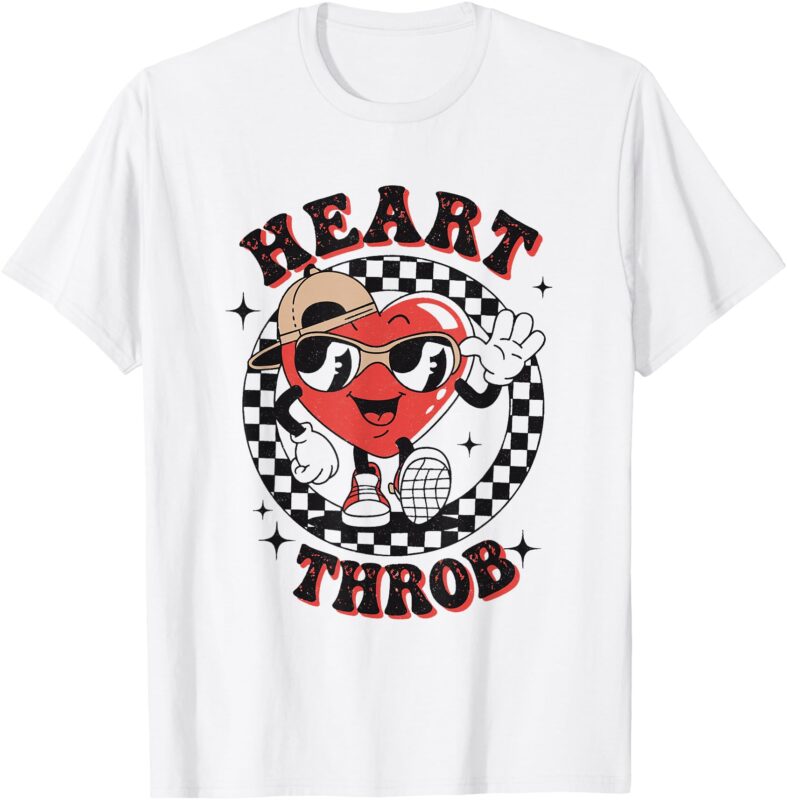 Retro Heart Throb Checkered Kid Preschool Boy Valentines Day T-Shirt
