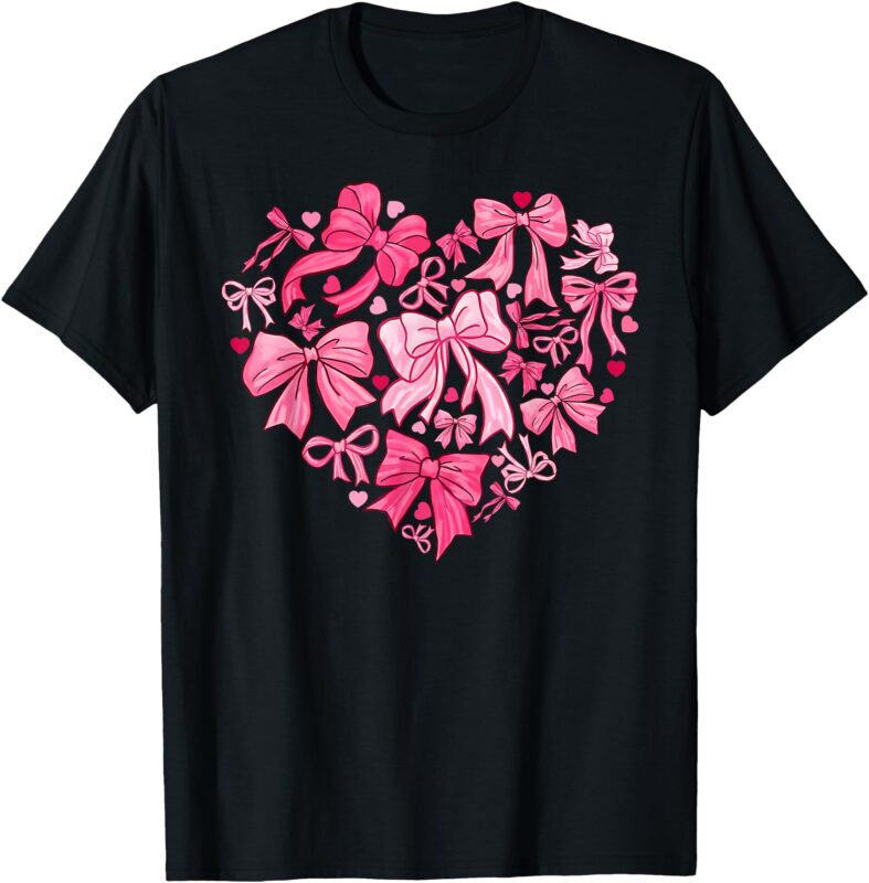 Retro Pink Coquette Bow Valentines Day Cute Love Heart Girls T-Shirt