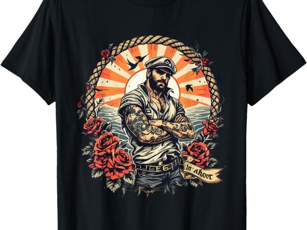 Retro sailor captain anchor vintage nautical art t-shirt