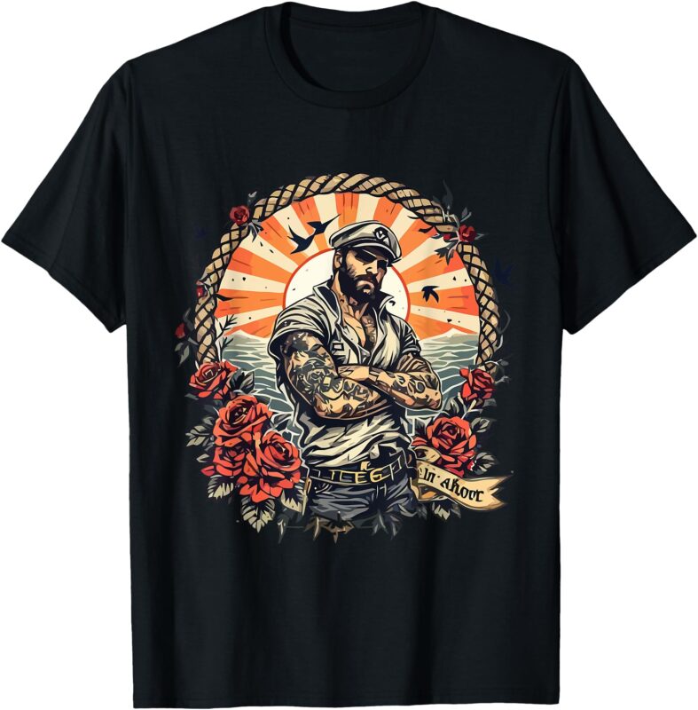 Retro Sailor Captain Anchor Vintage Nautical Art T-Shirt