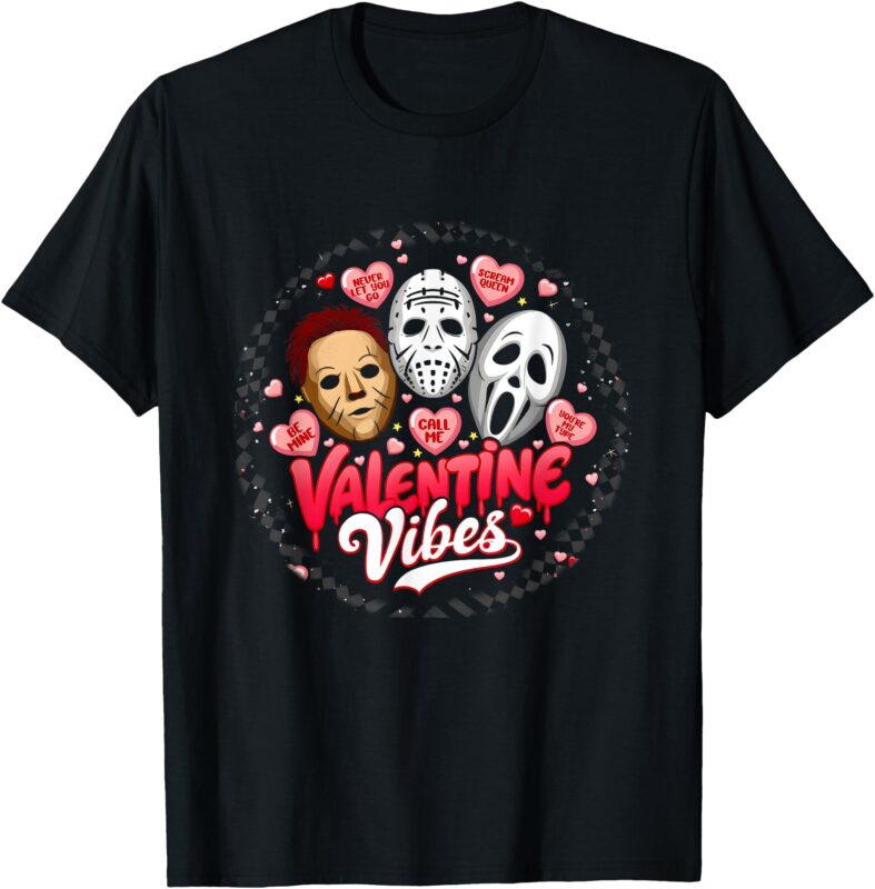 Retro Valentines Vibes Horror Movies Characters Horror Mask T-Shirt
