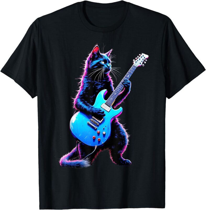 Rock Cat Playing Guitar Funny Guitar Cat T-Shirt