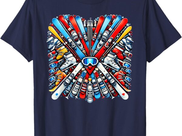 Skiing valentines day heart love skiing ski lovers skier t-shirt