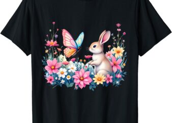 Spring Flowers Bunny Graphic T-Shirt