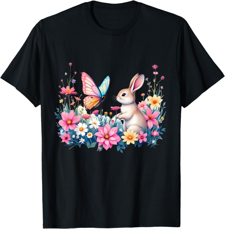Spring Flowers Bunny Graphic T-Shirt