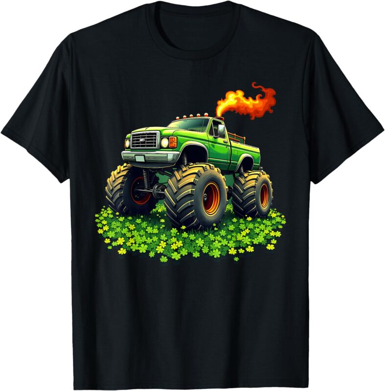 St Patricks Day Boys Kids Toddler Lucky Monster Truck T-Shirt