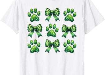 St Patrick’s Day Dog Paw Cat Coquette Bow Shamrock Lucky T-Shirt