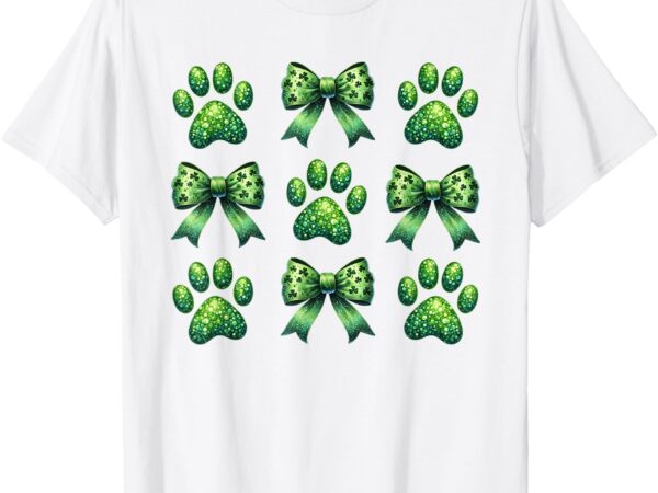 St patrick’s day dog paw cat coquette bow shamrock lucky t-shirt