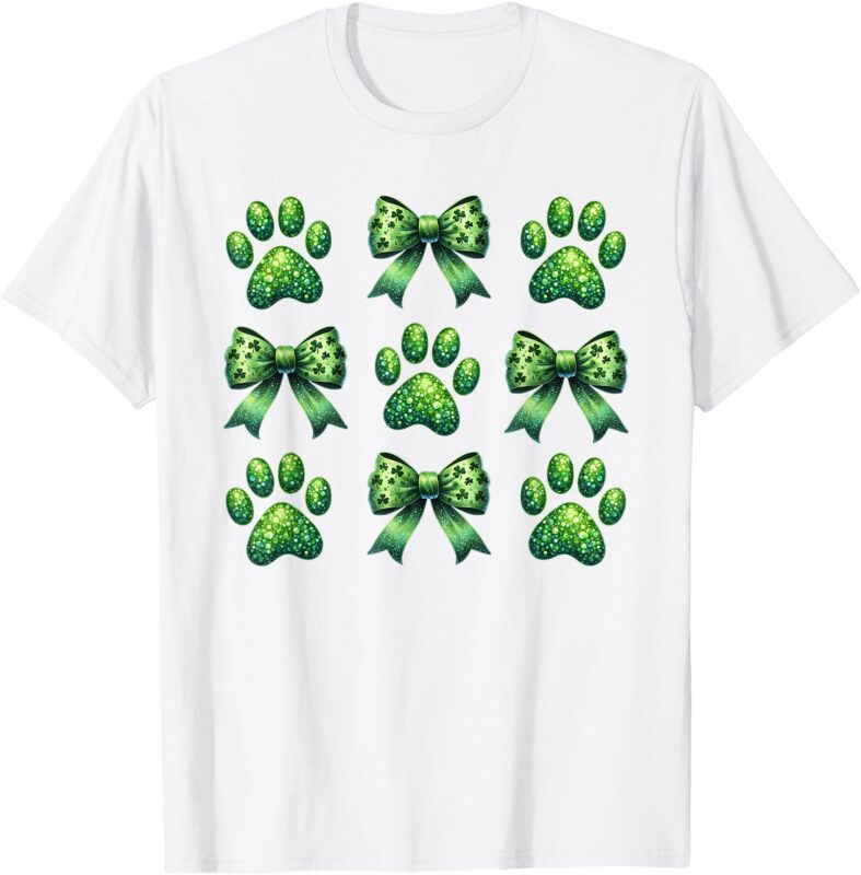 St Patrick’s Day Dog Paw Cat Coquette Bow Shamrock Lucky T-Shirt