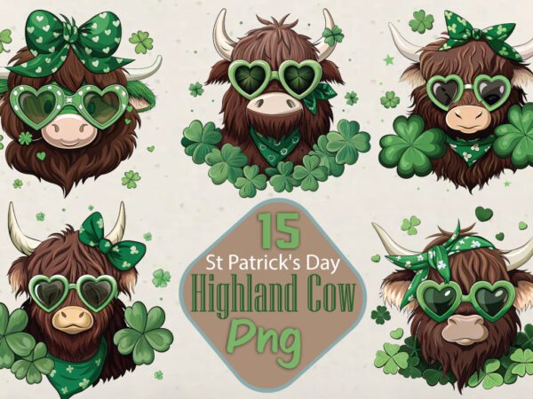 St patrick’s day highland cow t-shirt bundle st patrick’s day highland cow png bundle