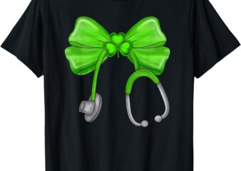 St Patricks Day Shamrock Coquette Bow Nurse Scrub Top Women T-Shirt