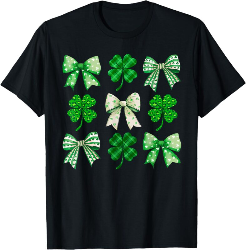 St Patricks Day Shamrocks Leopard Coquette Bow Women Girls T-Shirt
