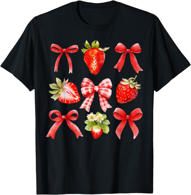 Strawberry Coquette Bow Strawberries Festival Girls Women T-Shirt