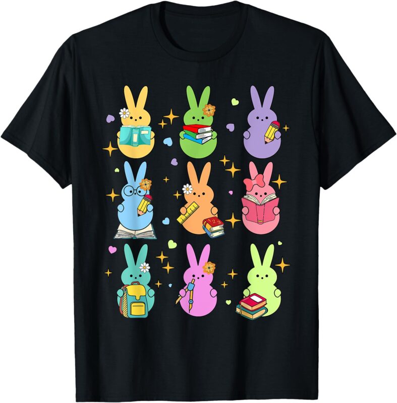 Teacher Easter Bunny Happy Easter Egg Groovy Students Kids T-Shirt