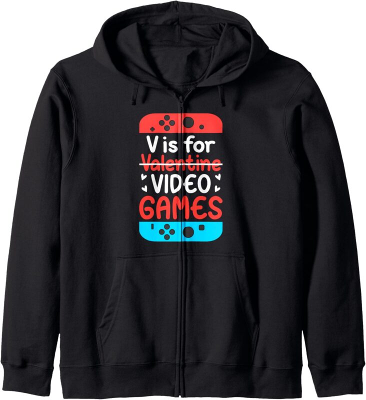 V Is For Video Gamer Valentines Day Funny Gamer Boys Girl’s Zip Hoodie