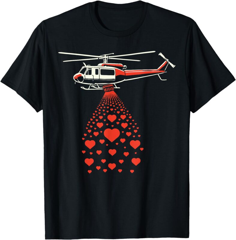 Valentine day Helicopter Dropping Hearts for Love T-Shirt