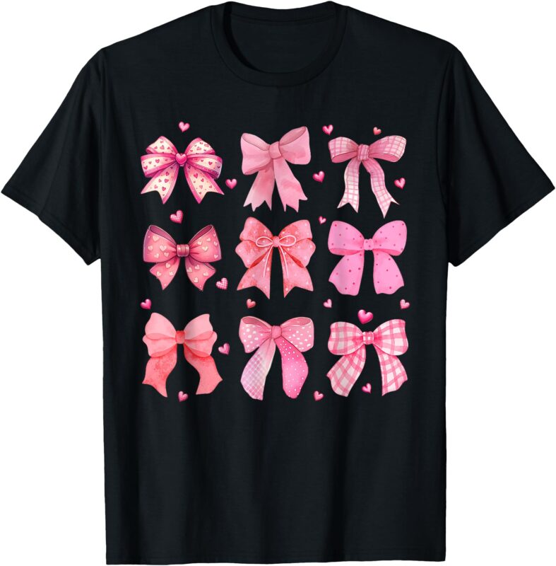 Valentines Day Heart Coquette Bow Valentine Women Girls Kids T-Shirt
