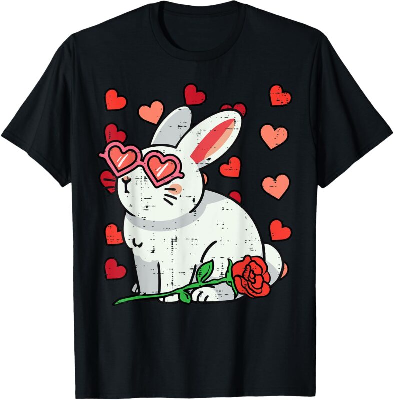 Valentines Day Rabbit Hearts Cute Bunny Girls Kids Women T-Shirt