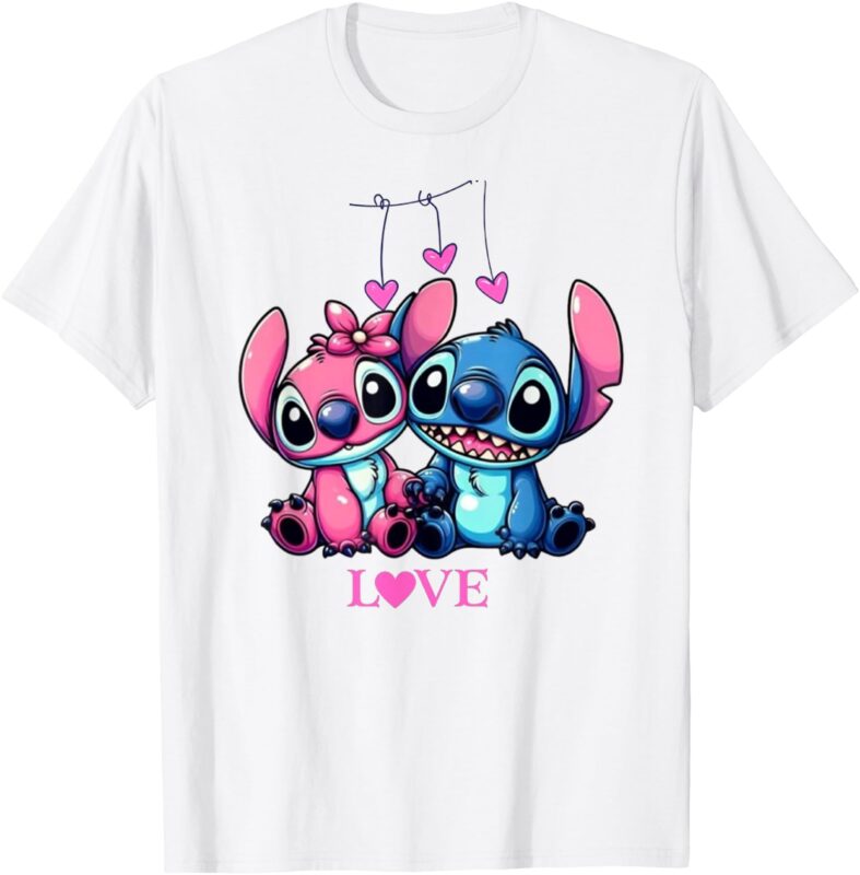 Valentines day stitch and angel romantic couple’s T-Shirt