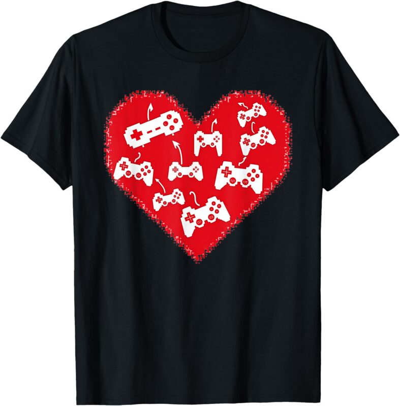Video Gamer Valentines Day T-Shirt With Controllers Heart T-Shirt